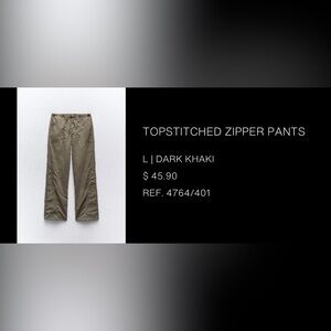 Zara Dark Khaki Topstitched Zipper Pants